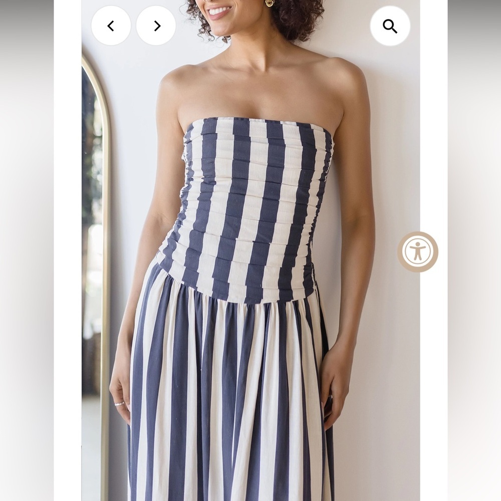 NWT Moon River Stripe Ruched Strapless Midi Dress Vacation Beach Size Small